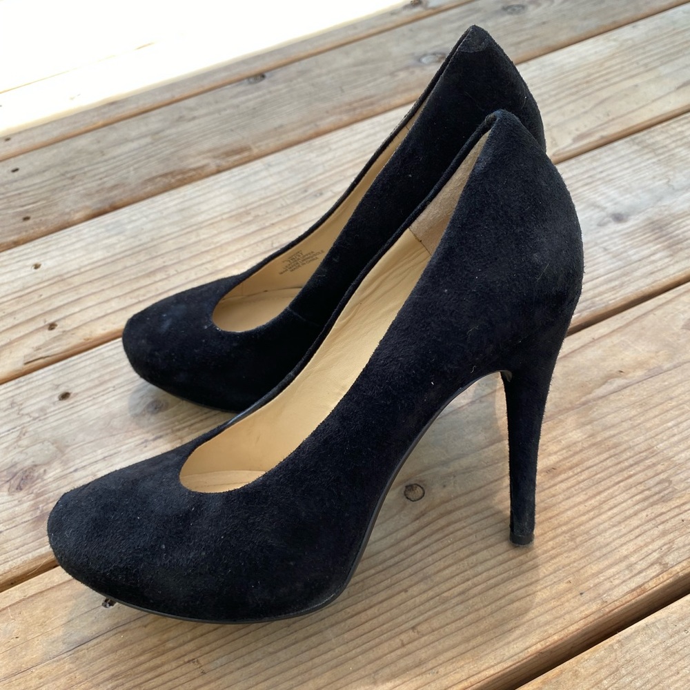 BCBG black suede high heels